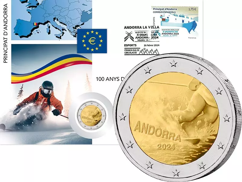 2 Euro Numisbrief Andorra 100 Jahre Skisport in Andorra 2024