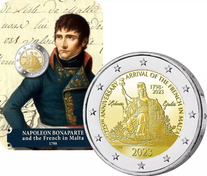 2 Euro Malta Napoleon Bonaparte und die Franzosen auf Malta 2023 in offizieller Coincard