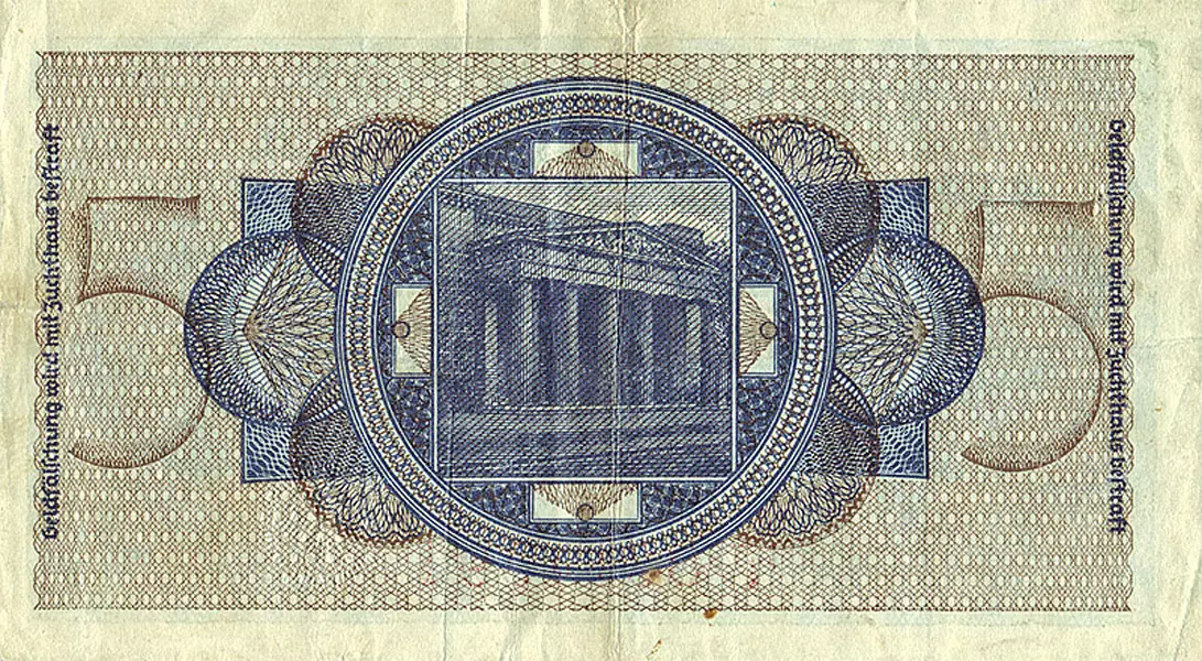 5 Reichsmark Deutschland Reichskreditkassenschein Berliner Ehrenmal 1939-1944