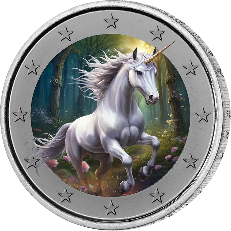 2- Euro-Künstlerausgabe Fantasy Einhorn Glow-in-the-Dark