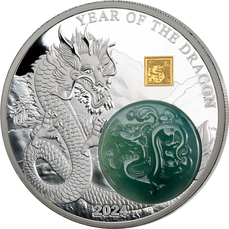 25 Francs Burundi Lunar Dragon mit Jade 2024 25 Francs Burundi Lunar Dragon mit Jade 2024