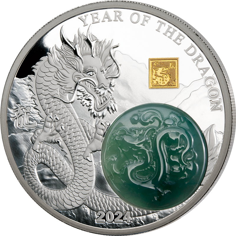 25 Francs Burundi Lunar Dragon mit Jade 2024