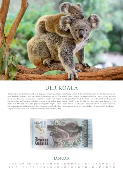 Banknotenkalender Tiere 2027