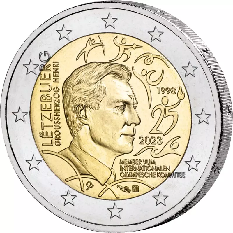 2 Euro Numisbrief Luxemburg 25. Jahrestag Aufnahme Großherzog Henri beim IOC 2023