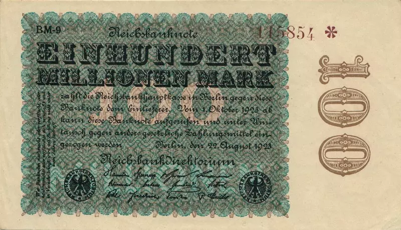 100 Millionen Mark Weimarer Republik Banknote 1923