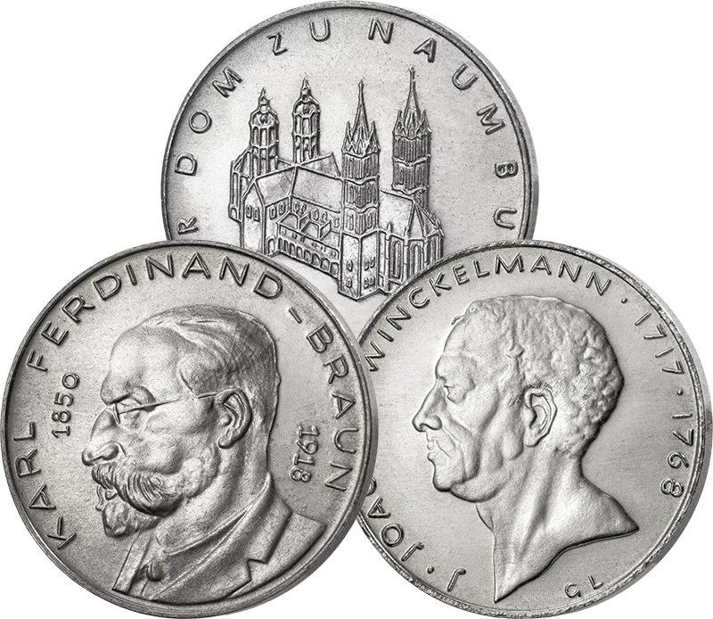 3 Gedenkmedaillen DDR Braun, Winkelmann und Dom zu Naumburg 1967 und 1968