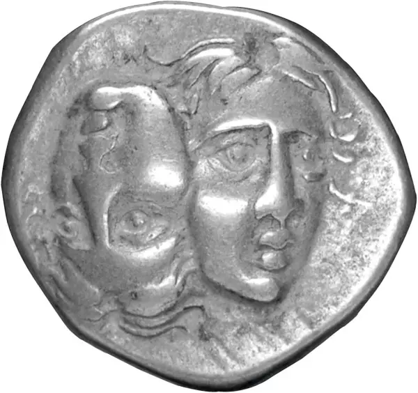 Drachme Griechenland Zwei Jünglingsgesichter 350 v. Chr.