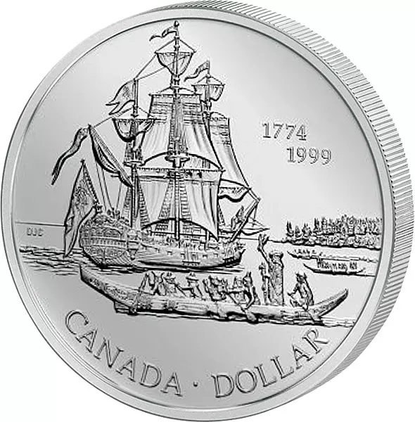 1 Dollar Kanada 225. Jahrestag der Reise von Juan Perez 1999 1 Dollar Kanada 225. Jahrestag der Reise von Juan Perez 1999