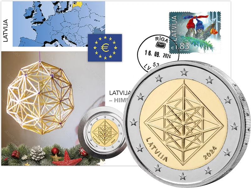 2 Euro Numisbrief Lettland Lettische Bastelkunst Himmeli - Puzuris 2024
