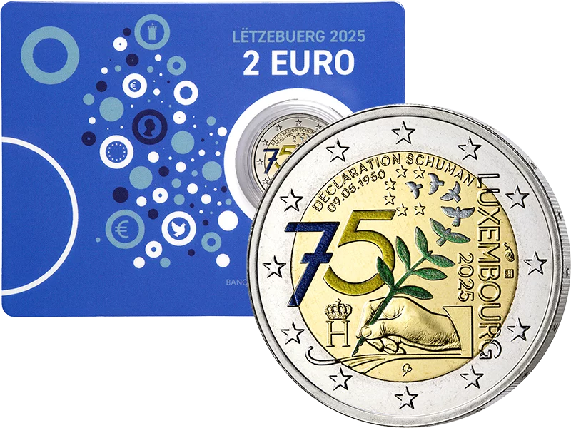 2 Euro Luxemburg 75 Jahre Schuman-Erklärung 2025 mit Farb-Applikation
