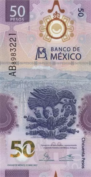 50 Pesos Mexiko Banknote Das Erbe der Azteken und Mexikos Wassermonster 2021