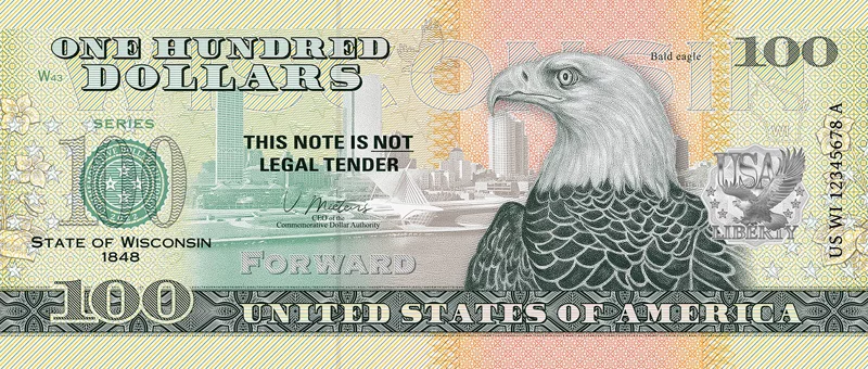 100 Dollars USA Banknote State Dollar - Wisconsin Weißkopf Seeadler 2022