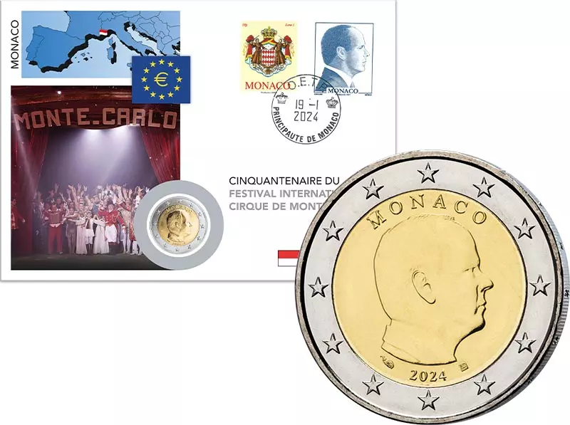 2 Euro Numisbrief Monaco 50 Jahre Zirkusfestival Monte Carlo 2024
