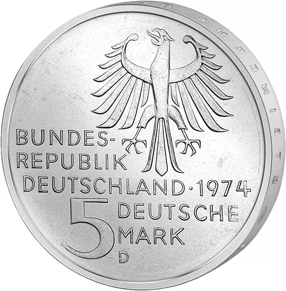 5 DM Münze BRD 250. Geburtstag Immanuel Kant 1974 Stempelglanz