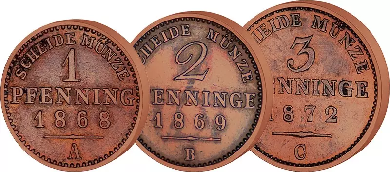 1, 2 und 3 Pfennig Preußen Kaiser Wilhelm I. 1861 - 1873