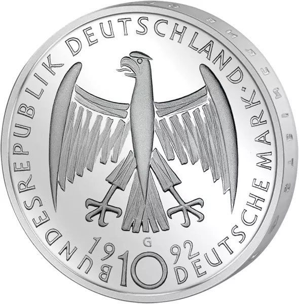 10 DM Münze BRD Käthe Kollwitz 1992 Stempelglanz