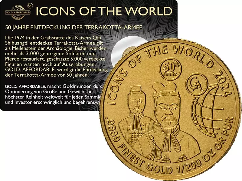 1/200 Unze Gold Ruanda Icons of the World - 50 Jahre Entdeckung der Terrakottaarmee 2024