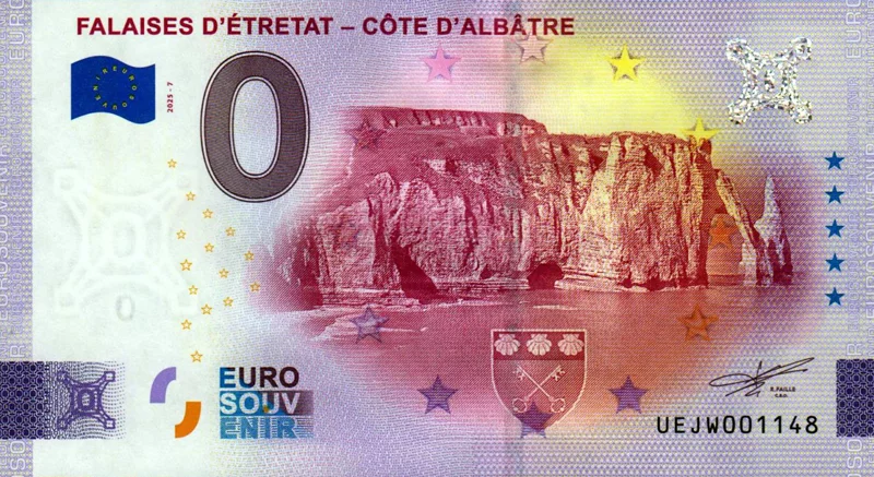 0-Euro-Banknote Frankreich Felsklippen von Étretat 2025