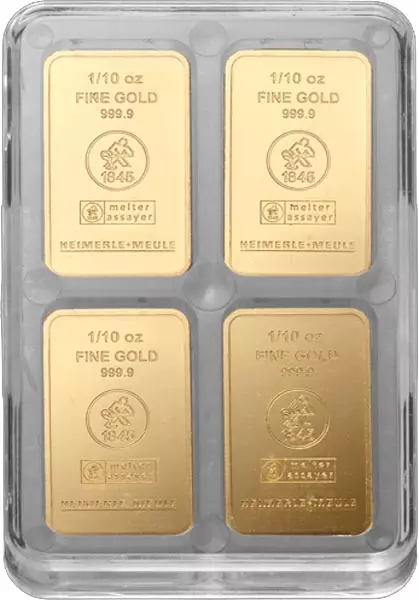20 x 1/10 Unze Goldbarren Heimerle & Meule Unity Box