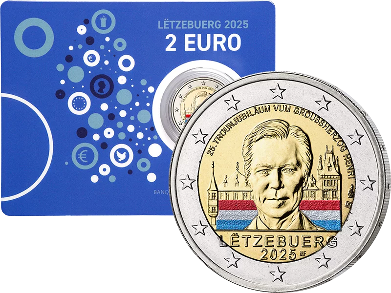 2 Euro Luxemburg 25 Jahre Thronbesteigung Großherzog Henri 2025 mit Farb-Applikation