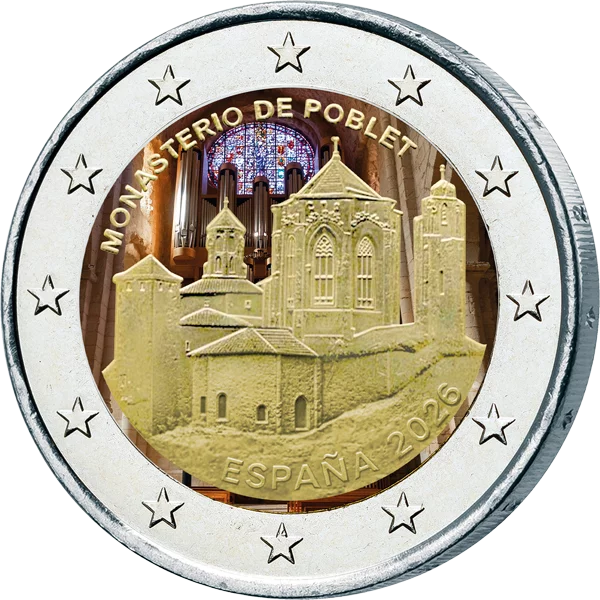 2 Euro Spanien UNESCO Welterbe Kloster Poblet 2026 mit Farb-Applikation