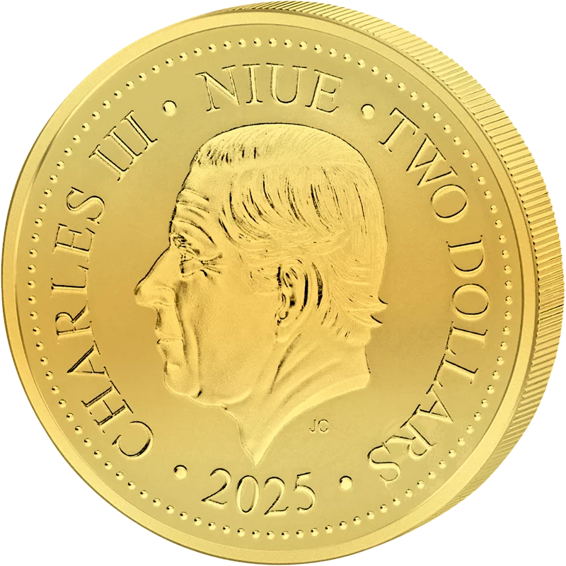 2 Dollars Niue Phoenix 2025 Golden Holographic 2 Dollars Niue Phoenix 2025 Golden Holographic