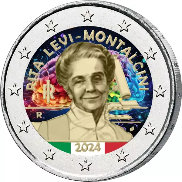 2 Euro Italien Nobelpreisträgering Rita Levi-Montalcini 2024 mit Farb-Applikation