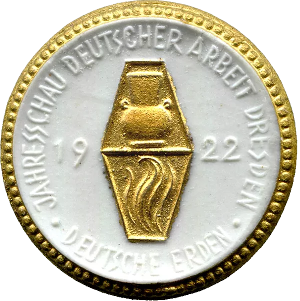 Porzellanmedaille Dresden Auf die Jahresschau Deutscher Arbeit - Deutsche Erden 1922