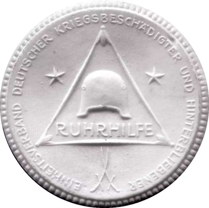 Porzellanmedaille Ruhrhilfe des Einheitsverband deutscher Kriegsbeschädigter und Hinterbliebener