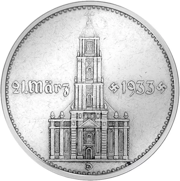 2 Reichsmark Drittes Reich Garnisonkirche Potsdam mit Datum 1934
