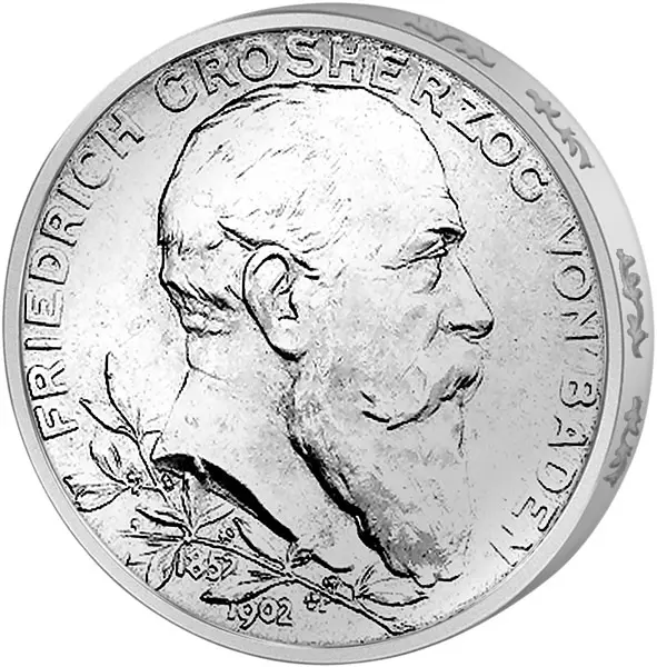 5 Mark Deutsches Kaiserreich Baden Großherzog Friedrich 50. Regierungsjubiläum 1902 vorzüglich 5 Mark Deutsches Kaiserreich Baden Großherzog Friedrich 50. Regierungsjubiläum 1902 vorzüglich