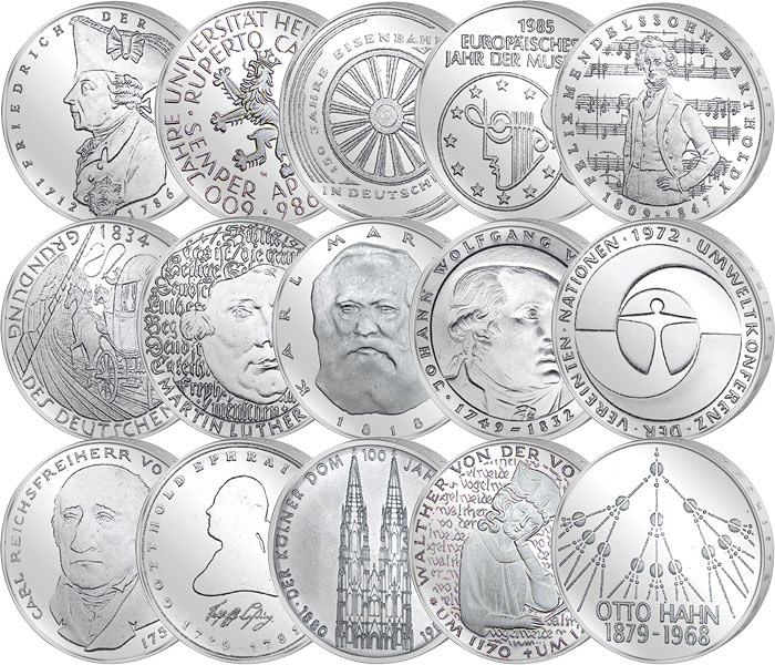 15x5 DM BRD Otto Hahn bis Friedrich der Große 1979-1986 Polierte Platte