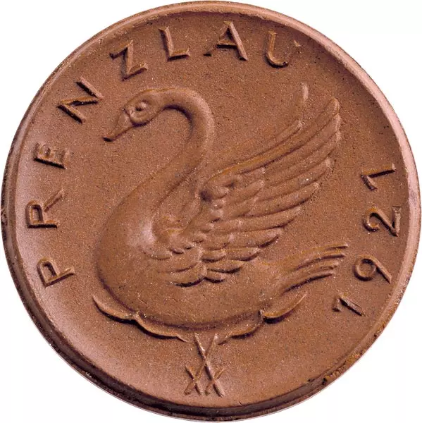 1/2 Ucker-Mark Prenzlau Porzellannotgeld Schwan 1921
