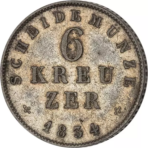 6 Kreuzer Hessen-Darmstadt Großherzog Ludwig II. 1833-1837