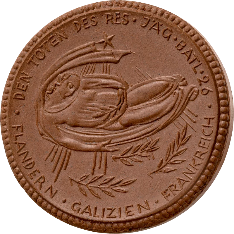 Porzellanmedaille Freiberg Denkmal des Reserve-Jägerbataillons 26 1921