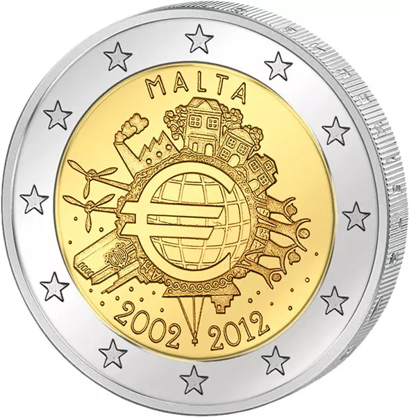 2 Euro Malta 10 Jahre Euro Gemeinschaftsausgabe aller Länder 2012 prägefrisch
