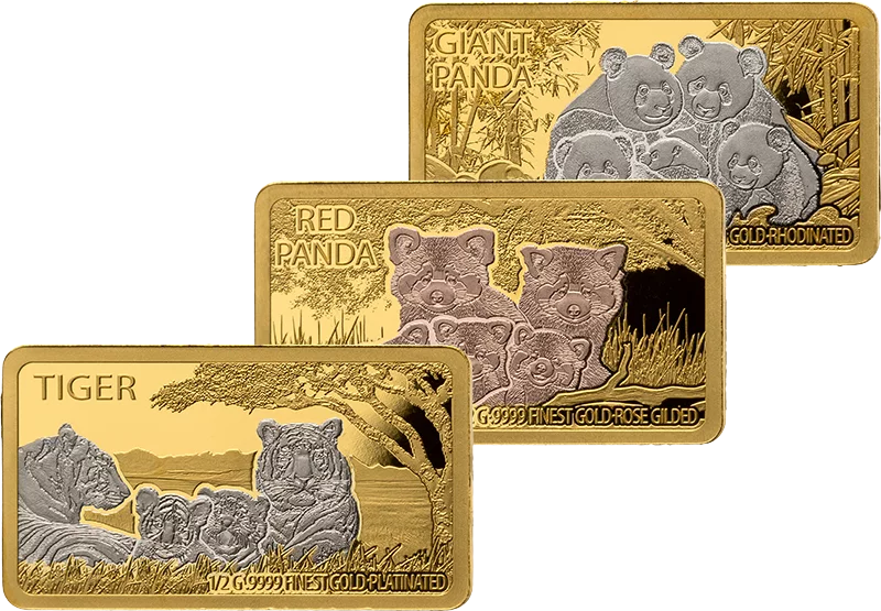 3 x 25 Dollars Liberia Golden Wildlife Families 2024