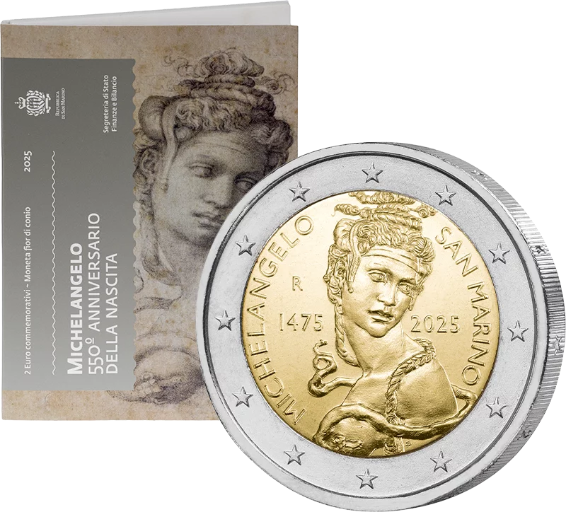 2 Euro San Marino Ersttagsedition 550. Geburtstag von Michelangelo 2025 2 Euro San Marino Ersttagsedition 550. Geburtstag von Michelangelo 2025