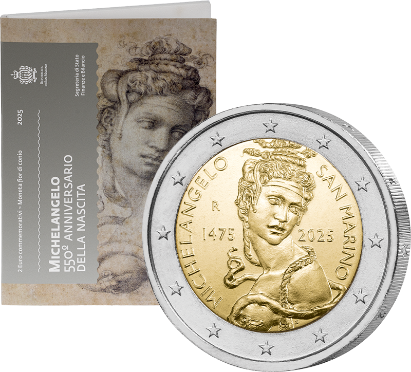 2 Euro San Marino Ersttagsedition 550. Geburtstag von Michelangelo 2025