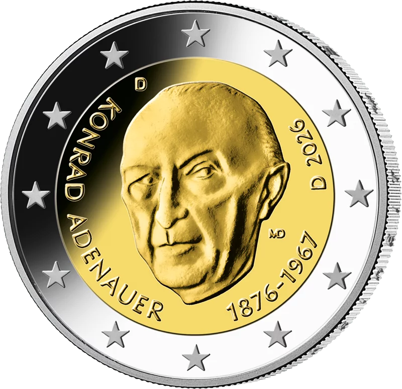 5 x 2 Euro BRD Erster Kanzler - Konrad Adenauer 2026 Polierte Platte (A-J) inkl. Blister