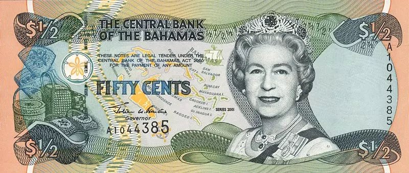 1/2 Dollar Bahamas Banknote Queen 2001