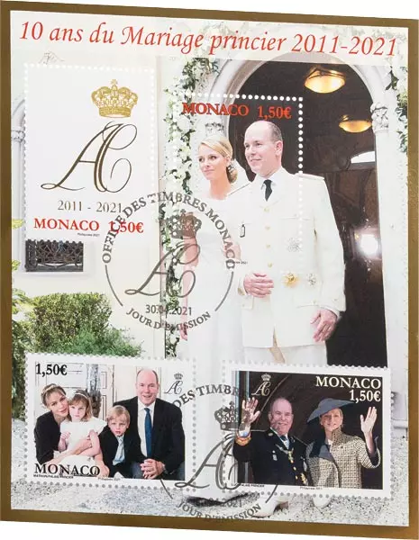 4 x 1,50 Euro Monaco 10. Hochzeitstag Albert II. und Charlène 2021