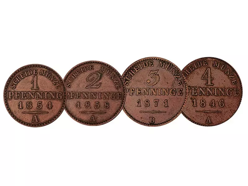 1, 2, 3, 4 Pfennig Preußen König Friedrich Wilhelm IV.