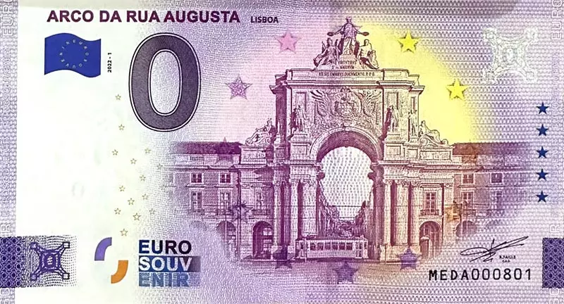 0-Euro-Banknote Portugal Arco da Rua Augusta, Lissabon 2022