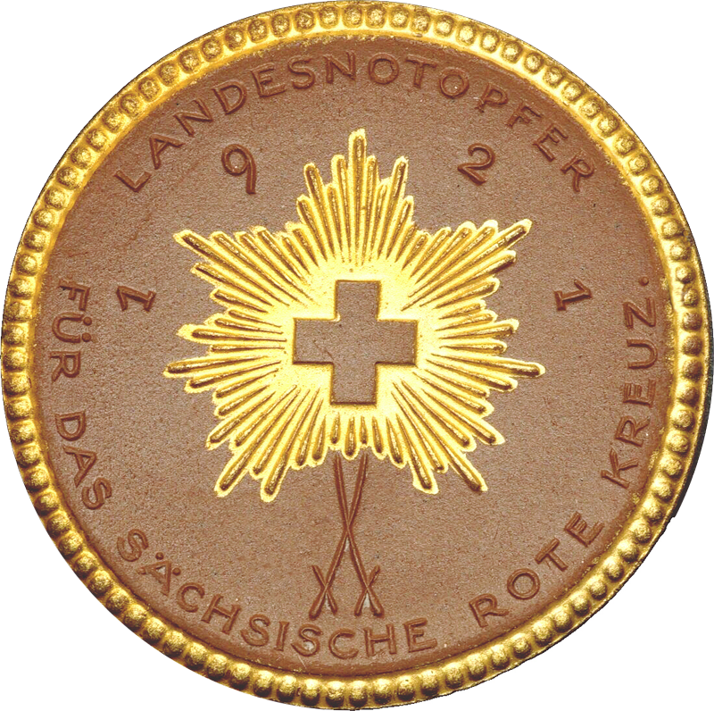 Porzellanmedaille Dresden auf das sächsische Rote Kreuz 1921