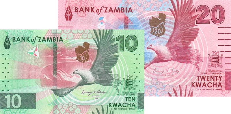 10 + 20 Kwacha Banknotensatz Sambia 2024