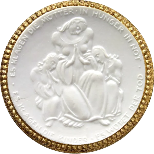 Porzellanmedaille Dresden auf das sächsische Rote Kreuz 1921 mit Golddekor