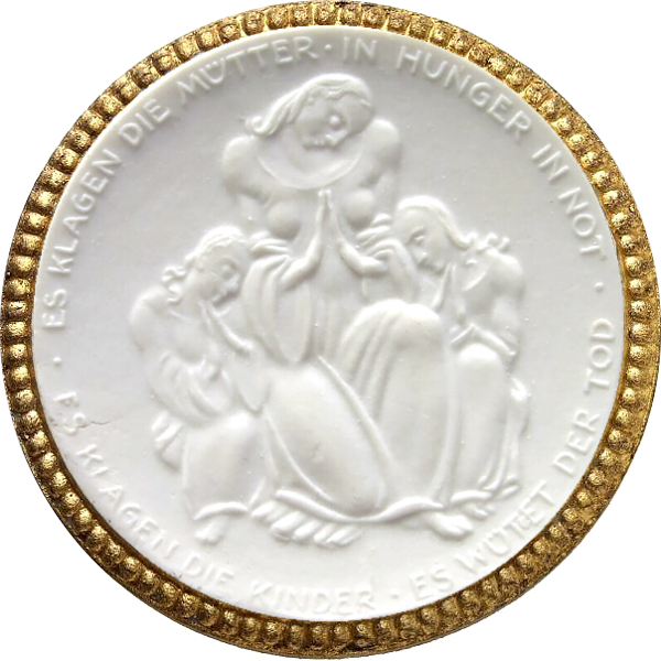 Porzellanmedaille Dresden auf das sächsische Rote Kreuz 1921 mit Golddekor