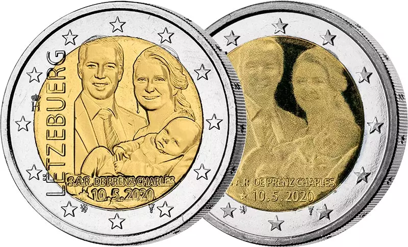 2 x 2 Euro Luxemburg Geburt Prinz Charles 2020