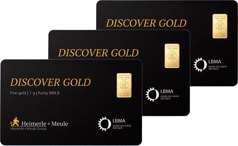 3 x 1 Gramm Gold Heimerle & Meule Finecard - Discover Gold
